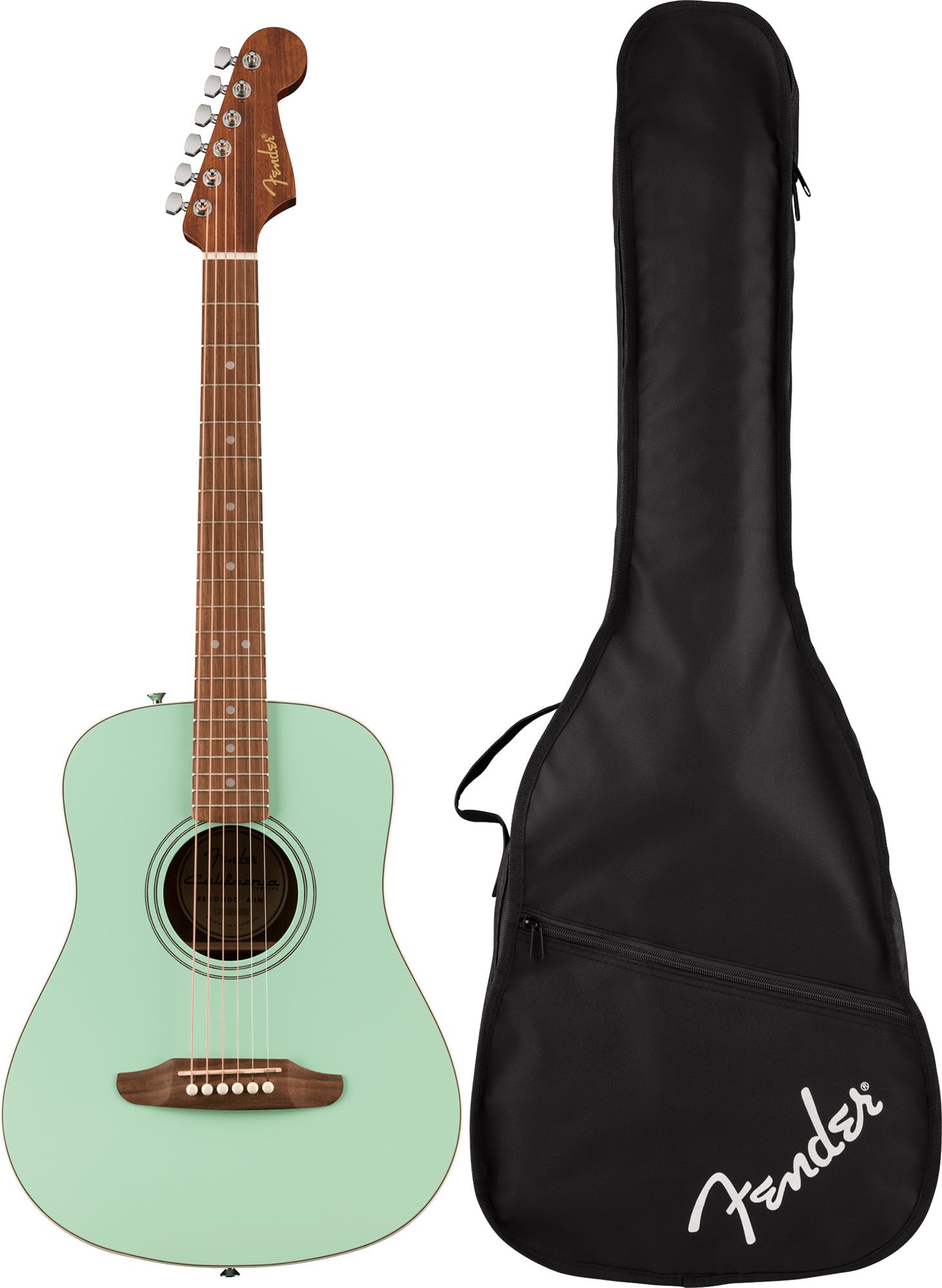 Fender California Standard Redondo Mini Acoustic Guitar - Surf Green Bundle with Gig Bag, Hard Case, Tuner, Strings, Strap, String Winder, Picks, and Austin Bazaar Instructional DVD