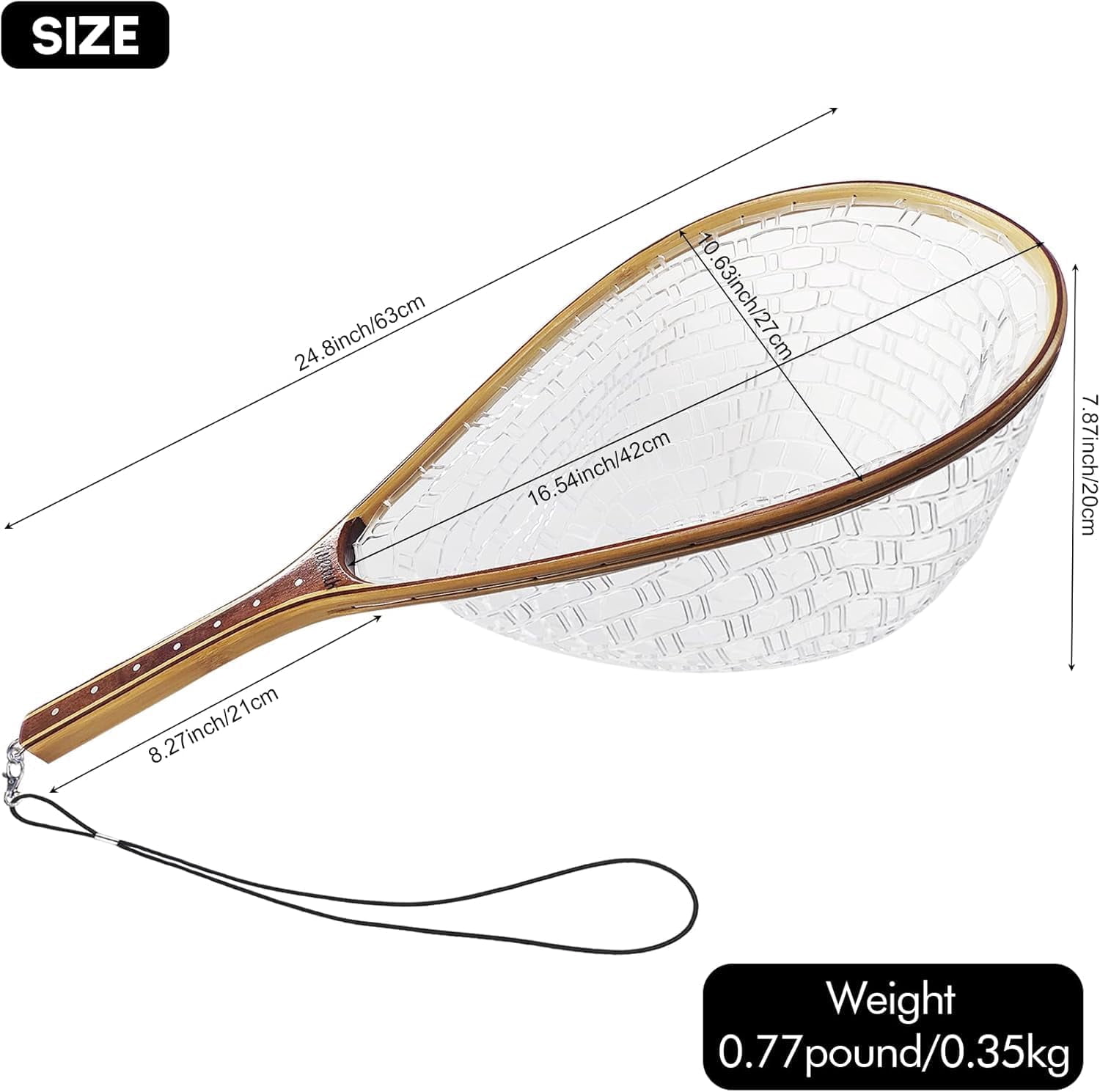 Fly Fishing Net Landing Net Wooden Net Soft Rubber Mesh Trout Net Freshwater Saltwater Fishing Net with Safety Cord Net Gifts for Father Men