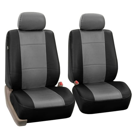 FH Group Gray and Black Faux Leather Airbag Compatible Car Seat Covers, 2