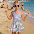 thumbnail image 3 of Xixirimido Watercolor Floral Print One Piece Swimsuit for Girls Sleeveless Swim Dress Girls Modest Bathing Suit Skirted Swimwear with Built-in Shorts UPF 50+, 5-6 Years, 3 of 7