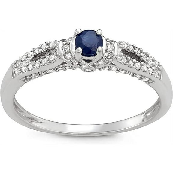 MyDiamondBox 1/2 Carat Total Weight (cttw) 14K White Gold Wedding Rings with Blue Sapphire Gemstone - Diamond Bridal Ring for Women (Ring Size: 5)