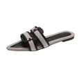 thumbnail image 1 of Women's Slippers Slide on Sandals, Fashionable Comfortable House Shoes with Color-Blocked Wrap Strap, Lightweight Pointed Toe Low Heel Easy Slip on for Spring Summer, Plus Size Available, 1 of 9