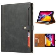 TECH CIRCLE Leather Case for (2022/2021/2020/2018) Apple 12.9-inch iPad Pro (6th/5th/4th/3rd Generation) - Smart Stand Case with Pencil Holder & Card Slots, Black