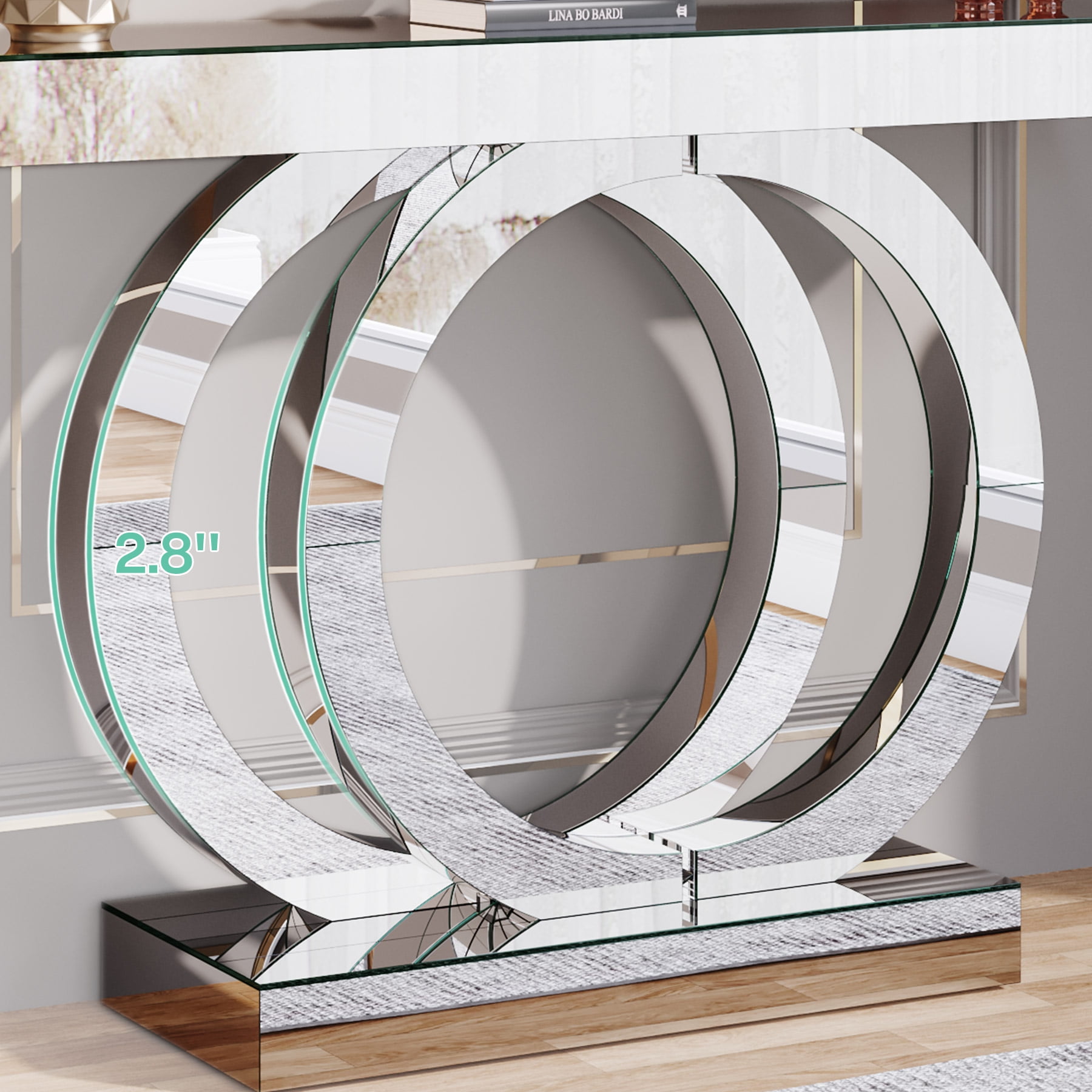 Tribesigns 43" Mirrored Console Table, Modern Entryway Table with Thickened Mirror Finish Tabletop, Rectangle Glass Sofa Table for Living Room, Entrance, Hallway