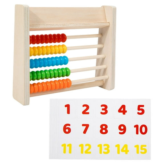 ROSENICE 1Set Wooden Abacus for Children Math Learning With Number Cards Preschool Toy 14.2x7x3.9in Assorted Color