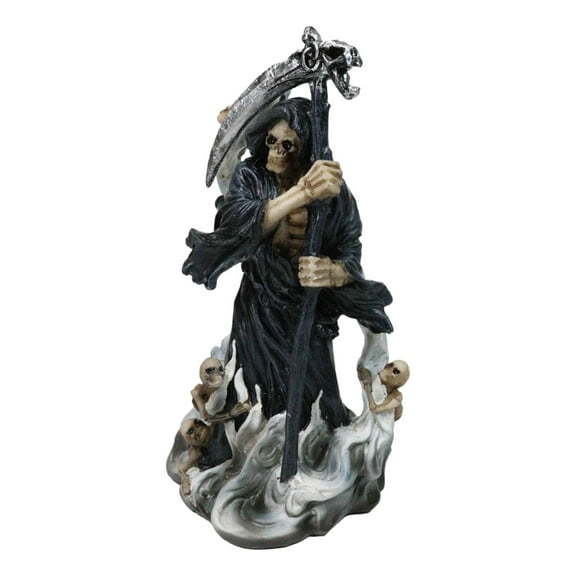 Black Death Plaque Grim Reaper Holding Scythe With Dead Soul Spirits Figurine