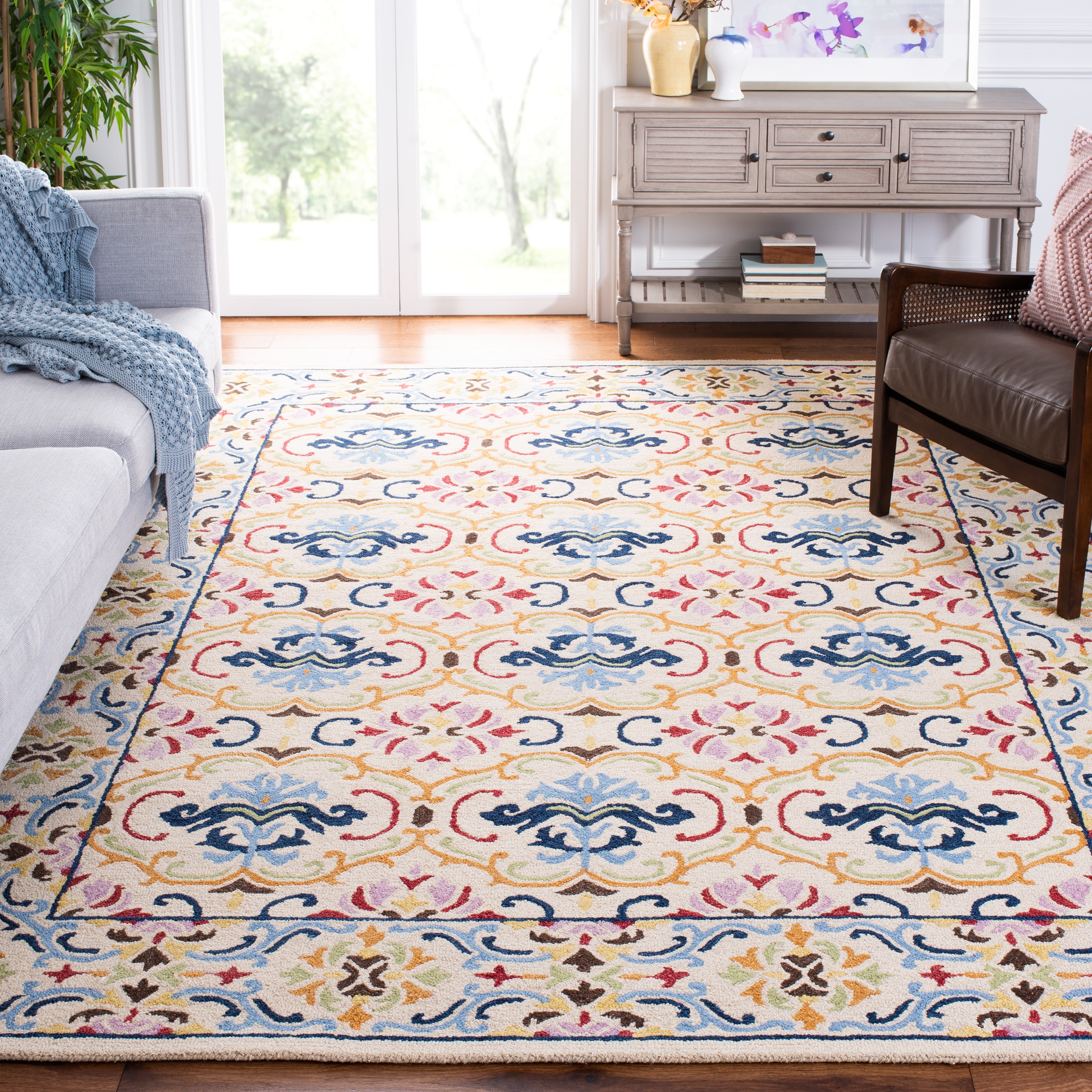 SAFAVIEH Micro-Loop Carlene Medallion Area Rug, Beige/Blue, 8' x 10'