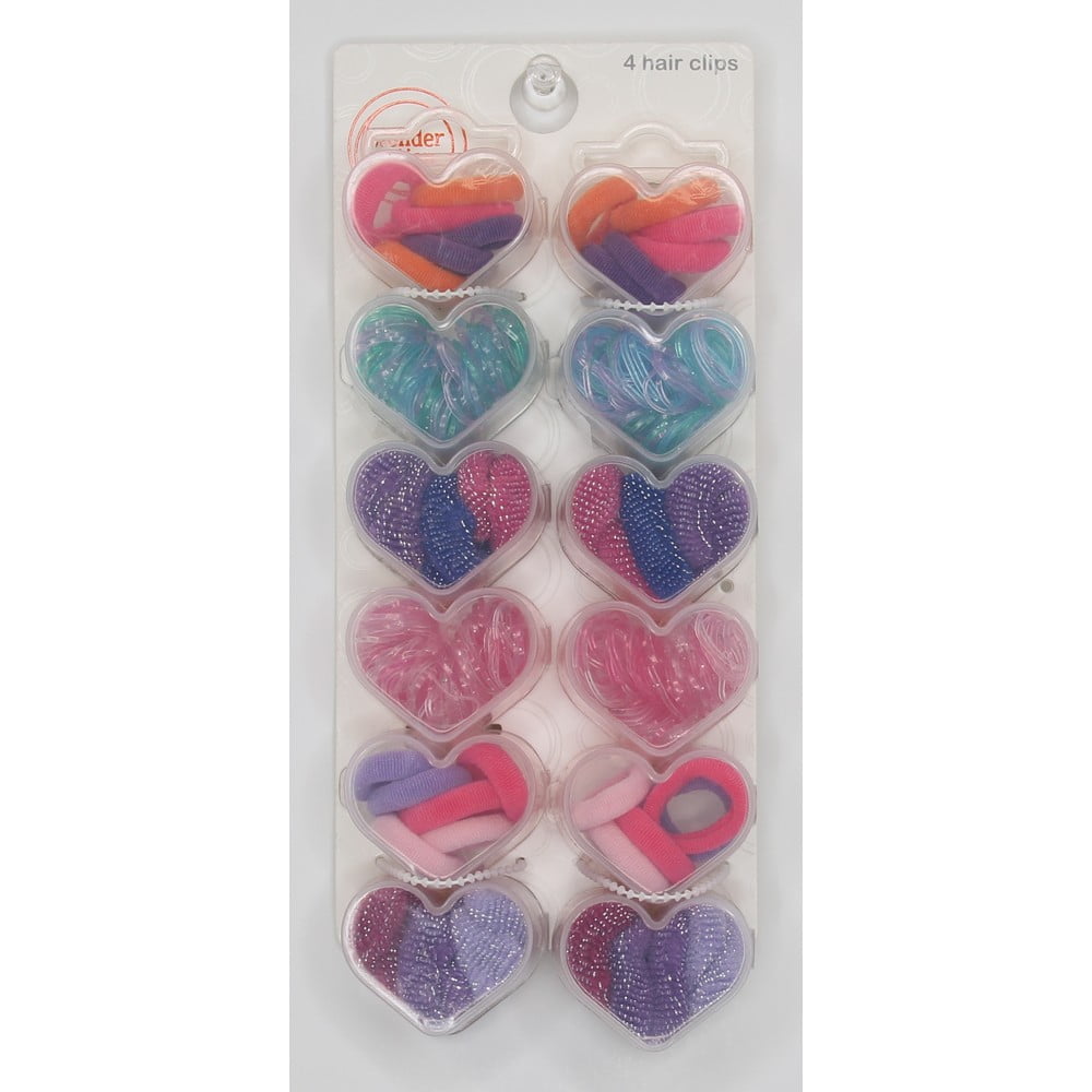 Wonder Nation Girls' Assorted Hair Elastics and Ponytail Holders in Heart Case, 448 Piece