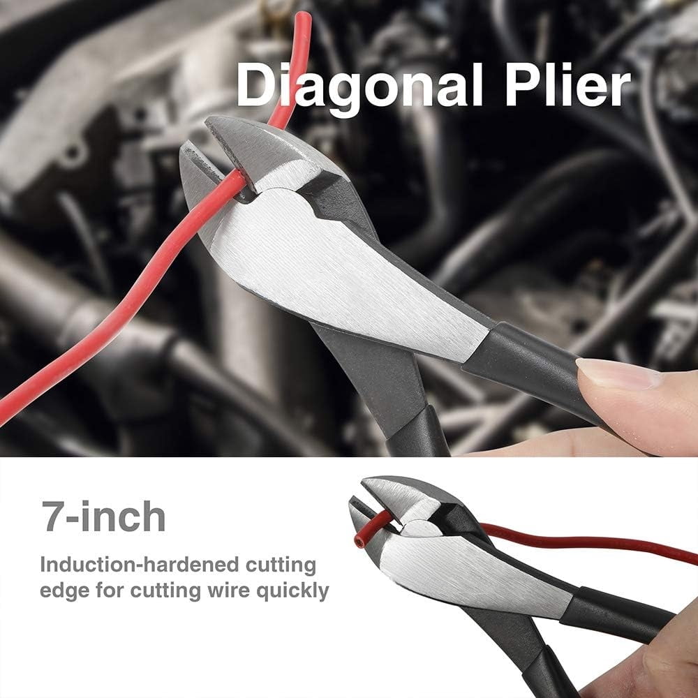 Pliers Set, Hand Tools for Precision, Cutting Wire Cutter with Needle Nose and Diagonal, Quality Tool Set for Home Maintenance, Set of 4, Black and Silver