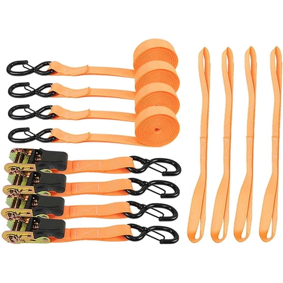 OTTULUR 4 PCS Orange Motorcycle and Truck Tie Downs Ratchet Straps 1 Inch x 15 Feet 2200 lbs Break Strength