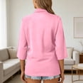 thumbnail image 5 of BOOMNY Women's 3/4 Sleeve Polo Shirts Solid Color Loose Summer Buttons Tops for Women, 5 of 5