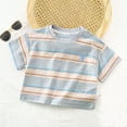 thumbnail image 2 of LYHaoo Boys Summer Casual Striped Short Sleeve T Shirt Breathable Comfortable Kids Top For Daily Wear Age 6 Months To 15 Years Holiday Summer Sizes 1-2 Years Blue, 2 of 3