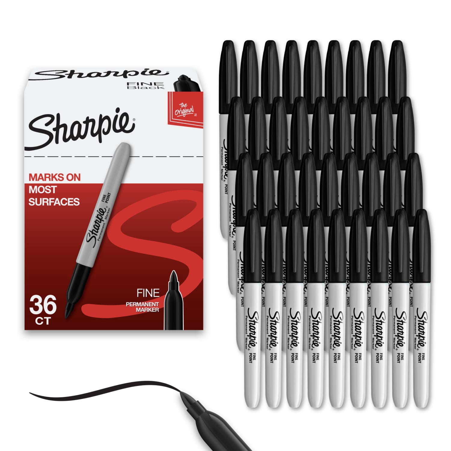 (2 pack) Sharpie Permanent Markers, Fine Point, Black, 36 Count