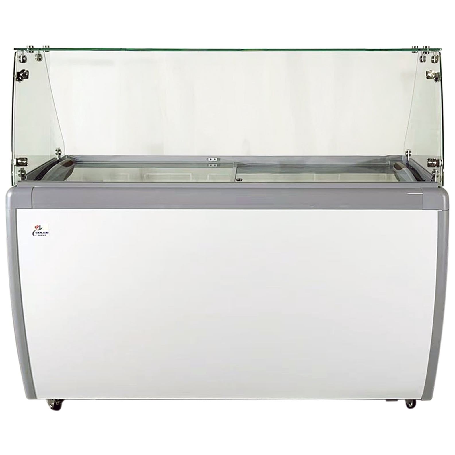 NSF 60" Ice Cream Dipping Cabinet with Flat Glass Sneeze Guard – 10 Tub Display,  Commercial Display Chest Freezer