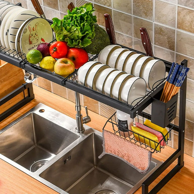 CH Dish Drying Rack Over Sink, 2 Tier Dish Drying Rack Small Dish Drainer with Utensil Holder, Dish Holder and Cleanser Cradle for Kitchen Countertop