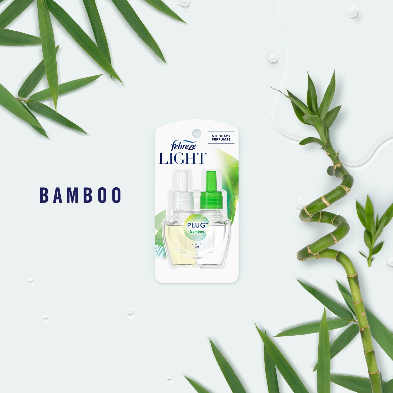 Febreze LIGHT Fade Defy PLUG Air Freshener, Bamboo, Starter Kit & (1