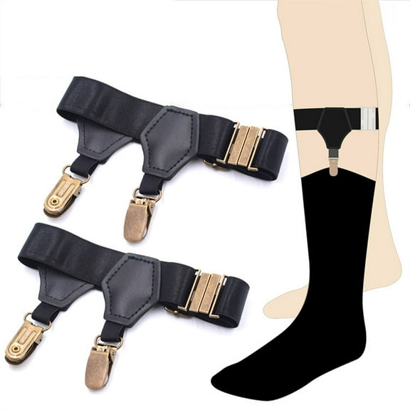 Men Women 1 Pair Black Socks Suspenders Holder with Double Hard Metal Non-Slip Clips Elastic Adjustable Stockings Garters Belt Costume Accessories