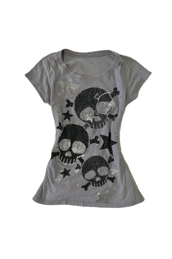 T Shirts For Women Short Sleeve Summer Glitter Skull Printed Slim Fit Stretchy Tee Cute Y2K Gothic Clothes Gothic For Teen Girls Trendy Tops