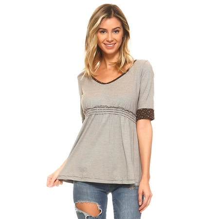 Brown High Top - Urban Love Women's Striped Hooded Babydoll Short Sleeve Top - Brown - X-Small