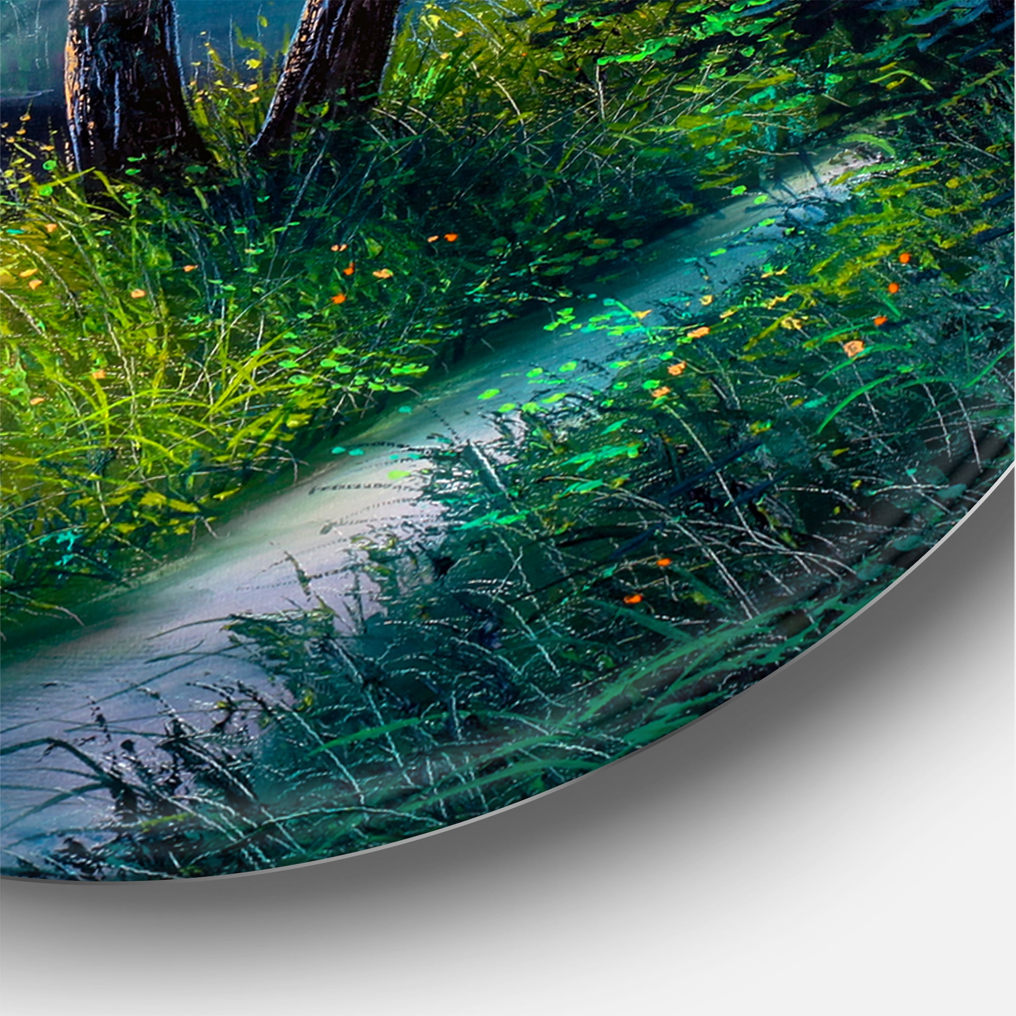 Designart 'Sunrise Glow Through The Birch Forest' Lake House Circle Metal Wall Art 36x36 - Disc of 36