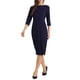 thumbnail image 4 of Vestido de tubo para mujer Inspire Chic, cuello barco, mangas 3/4, dobladillo dividido, vestido midi para el trabajo, azul marino, talla M, 4 of 6