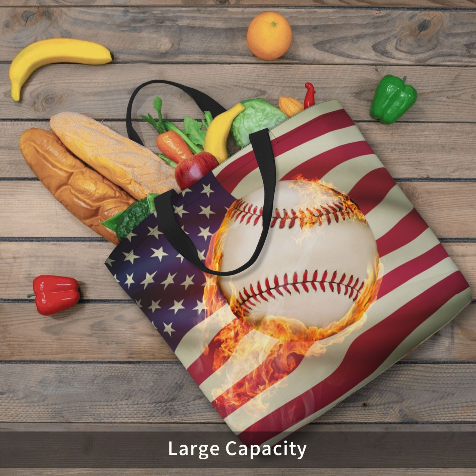 Picia Baseball Ball With Flag for Tote Bag for Women with Zipper, Gym Tote with Compartments, Laptop Work Tote Nurse Dance Yoga Bag for Sport, Travel