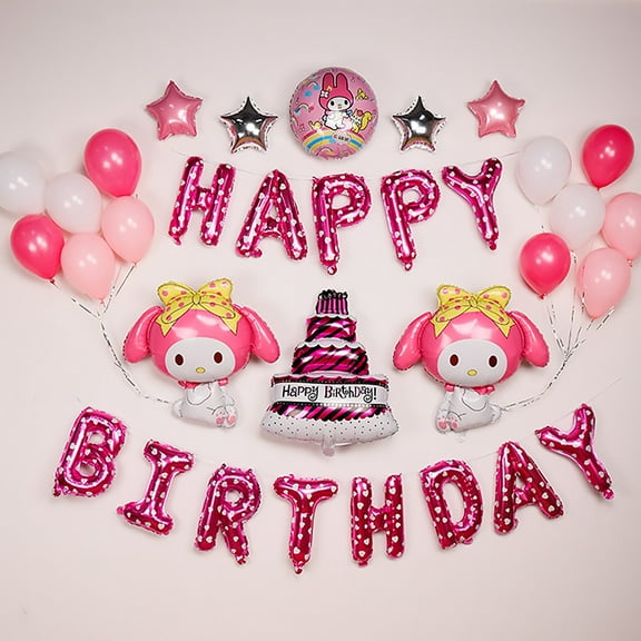 21pcs Birthday Party Balloon Decorations Set - Pink Bunny Foil Balloons, Girls Bowknot Bunny Cartoon Theme Party Supplies Birthday Decorations Party Foil Balloon Set