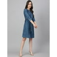 thumbnail image 6 of Janasya Indian Women's Blue Denim Solid Straight Western Dress, 6 of 8