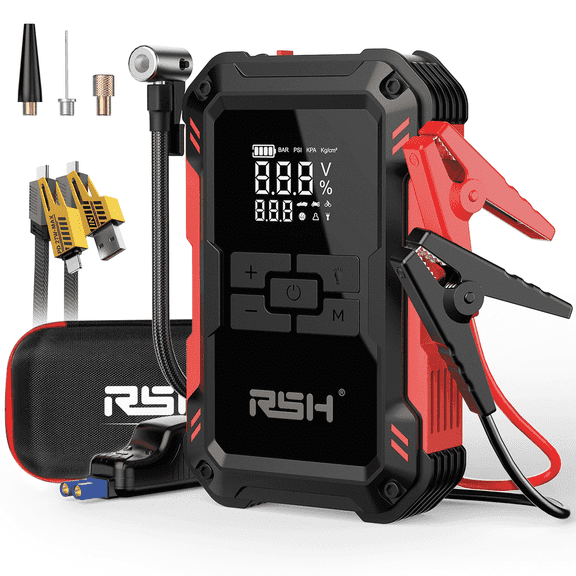 RSH Portable Car Jump Starter with 150psi Air Compressor, 15000mAh 4000A Peak for 12V Vehicles up to 8.0L Gas/6.0L Diesel, Black