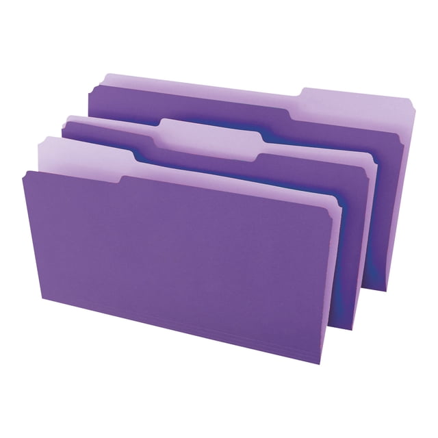 Universal 10525 Colored File Folders- 1/3 Cut- One-Ply Top Tab- Legal- Violet/Lt Violet- 100/Box