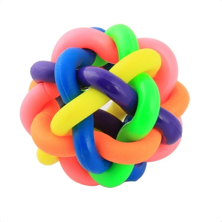 Bone Pet Toy - Pet Dog Doggy Woven Knot Bone Chew Play Teeth Ball Toy Multicolor 95mm Dia