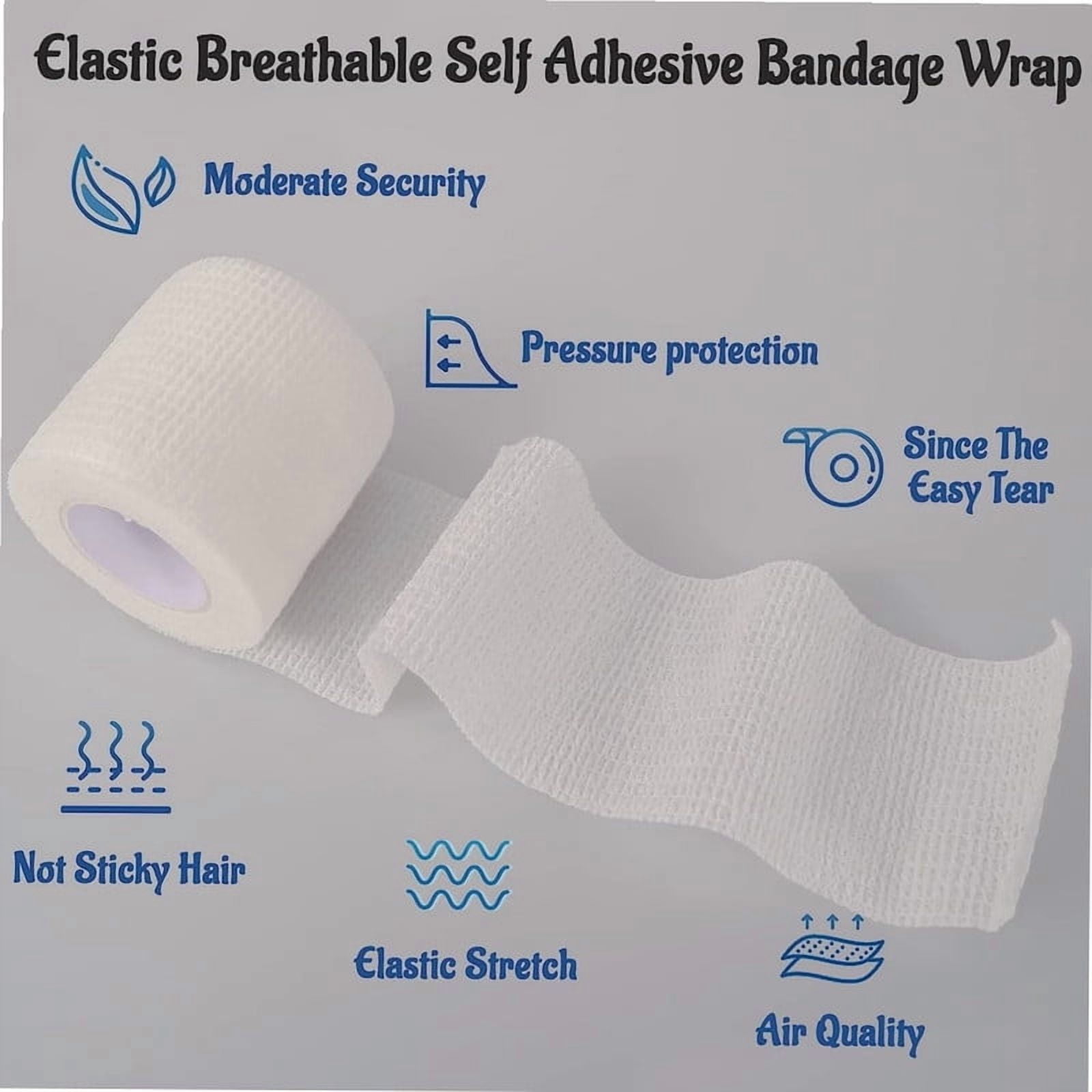 24 Pack White Self Adhesive Bandage Wrap, 2 Inch Medical Wrap Self Adherent Wrap Cohesive Bandage Rolls Self Stick Bandage Tape First Aid Gauze for Sports, Leg, Knee, Ankle, Swelling, Wrist Sprains