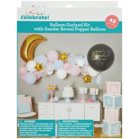 Multicolor Balloon Garland Kit with Gender Reveal Popper Balloon, 48 Pieces, by Way To Celebrate