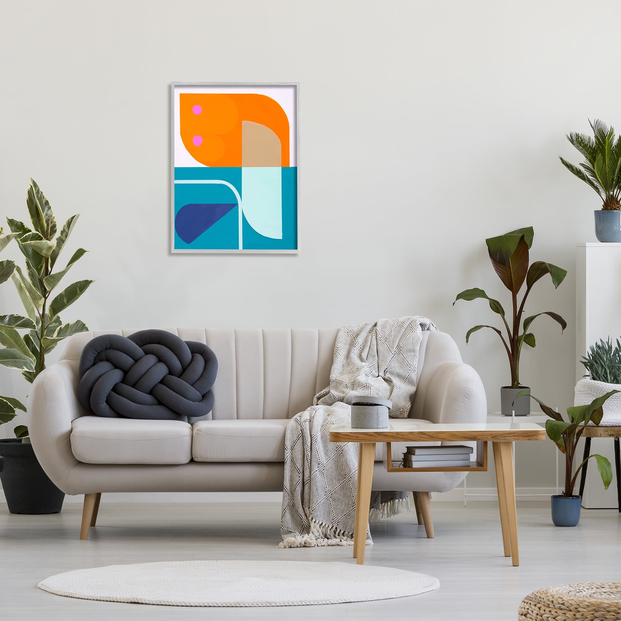 Stupell Industries Orange & Blue Contemporary Abstract Painting Gray Framed Art Print Wall Art, 24 x 30