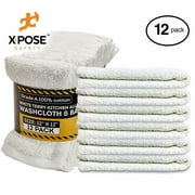 Xpose Safety Bar Mop Towels 12 Pack - Terry Cloth Cotton - Absorbent Home, Kitchen and Restaurant White Cleaning Rags - 16" x 19"
