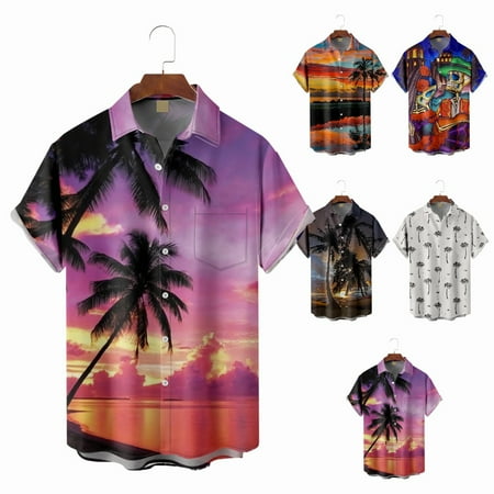 

Men s Crewneck Button Down Hawaiian Shirts Lapel Print Cheap Clothing Apparel Up to 8XL