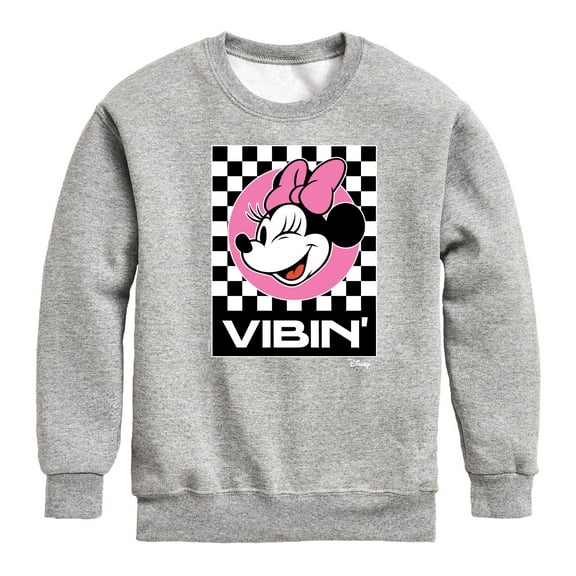 Disney - Minnie Mouse - Checkered Board Vibin' - Youth Crewneck Fleece Sweatshirt