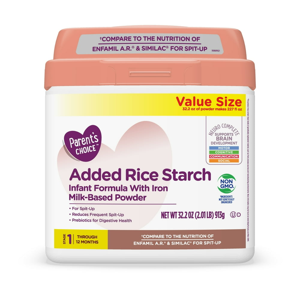 Parent's Choice Added Rice Starch Baby Formula Reduces Spit Up, Milk