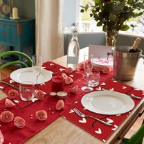 sruoe Tablecloth, Valentine's Day Love Tablecloth, Heat-insulating Foldable Red Rectangle Tablecloths, Table Cloth for Dining, Home, Party Decor, Flax