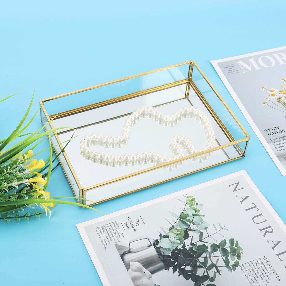 LYUMO Vintage Glass Clear Jewelry Box Rectangle Small Jewelry Display Organizer Box for Trinket Rings Necklace Bracelet