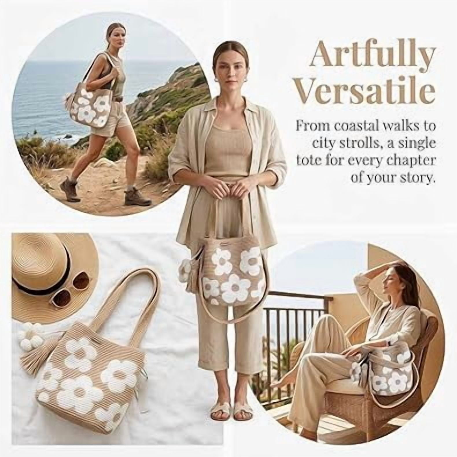 Crochet Flower Tote Bag, Knit Shoulder Bag