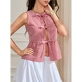 thumbnail image 2 of Baby Sweetie Women's Tie Front Tank Top Sleeveless Plaid Print V-Neck Vest Open Front Blouse Tops, 2 of 7