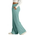 thumbnail image 4 of Fashion Simple Series Solid Color Pants for Women Leisure Loose Wide Leg Pants Comfy Straight Leg Pants with Strap Pockets, 4 of 7