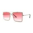 thumbnail image 2 of Womens Square Rhinestone Rectangle Jewel Metal Rim Diva Sunglasses Gold Pink, 2 of 4