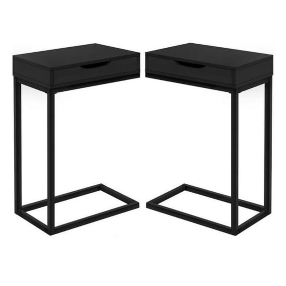 Home Square 1 Drawer Metal Accent Table in Black Finish - Set of 2