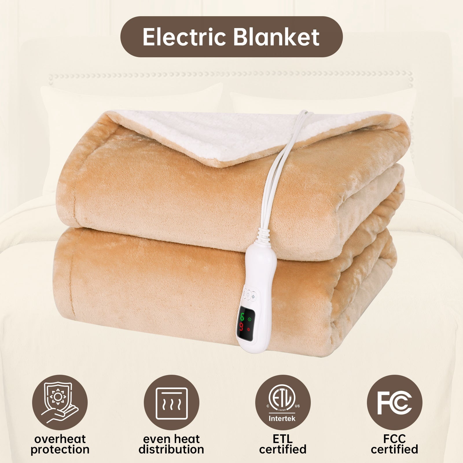 Heated Blanket Throw Size, Washable Heated Throw Blanket Electric, Electric Throw Blanket, Camel, 50" x 60", Blanket Warmer Heating blanket Heat Warming Blanket Electric Blanket Throw Heater