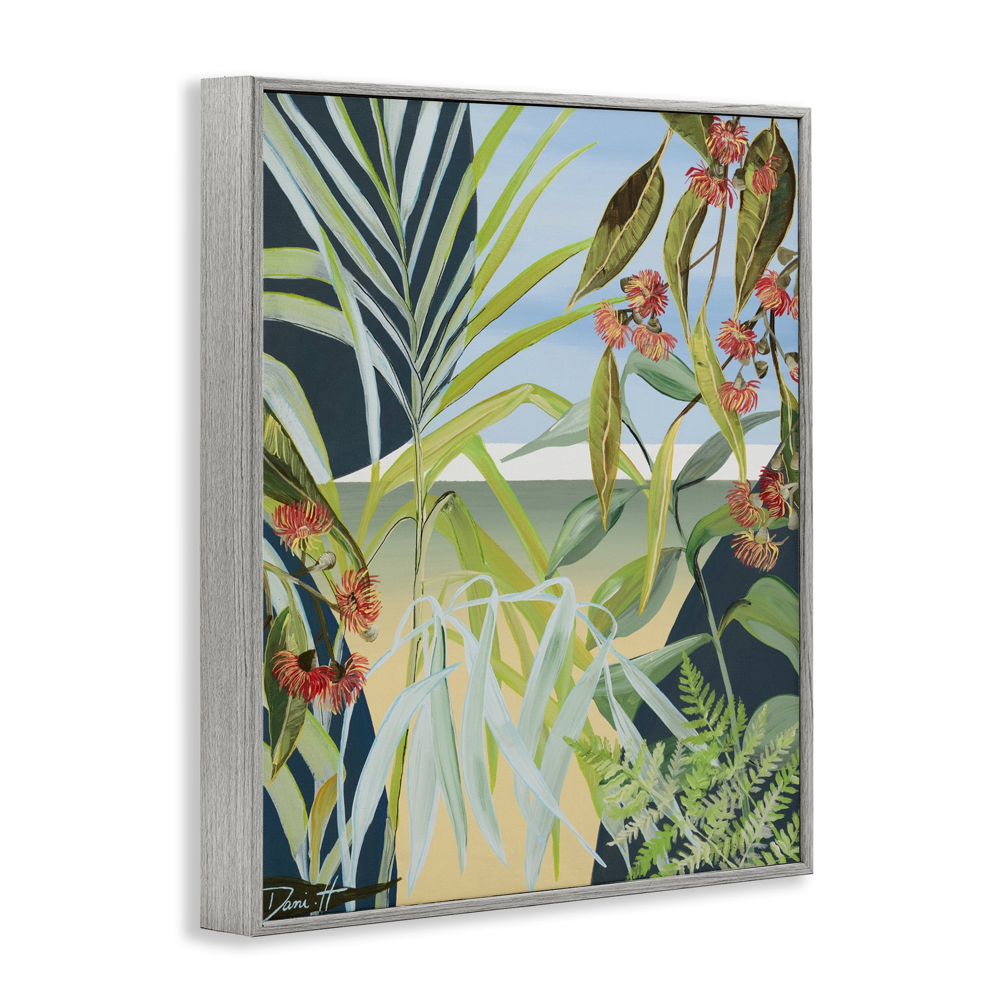 Stupell Industries Coastal Morning Leaves Gray Framed Giclee Art, design by Dani Heyward