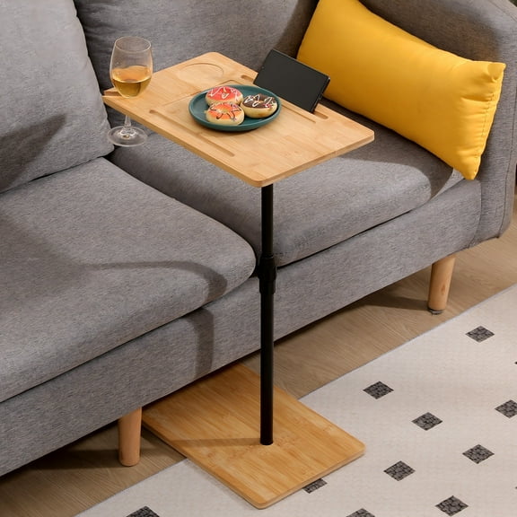 Jopath Adjustable TV Tray Table Side Table Tray,C Table End Table with Slots, Bamboo Table for Living Room & Bedroom,Brown