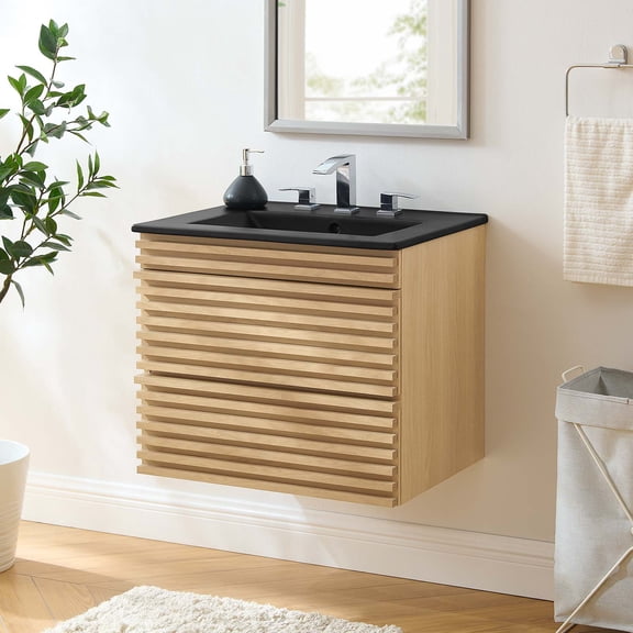 Modway Render 24" Wall-Mount Bathroom Vanity in Oak Black