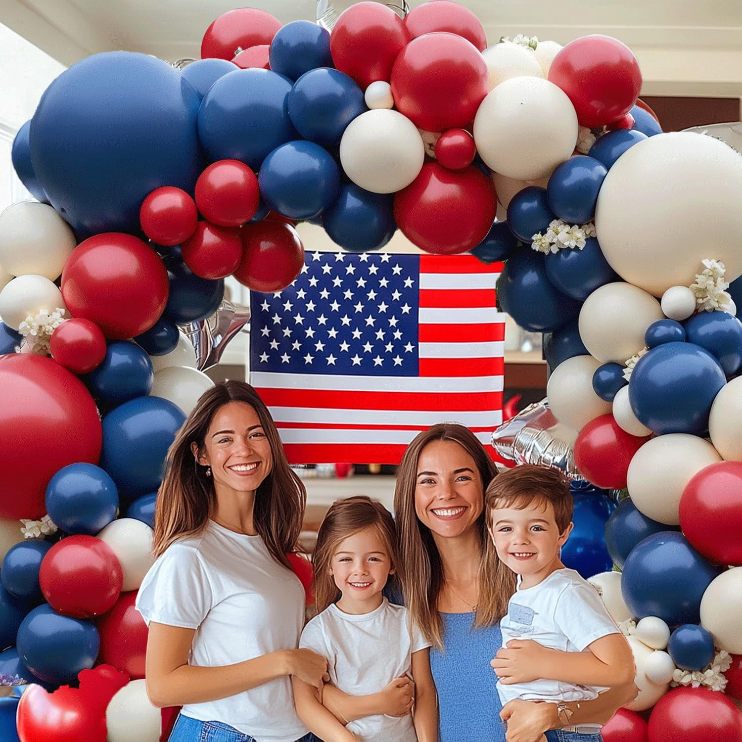 Red White Blue Balloons Arch Kit, Double Stuffed Dark Ruby Red Navy Blue Ivory White Balloons Garland for Patriotic Baseball Graduation Nautical Birthday Party Independence Day Decoration